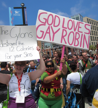 Illustration for article titled The SDCC "God Hates Fags" counterprotest had the best, nerdiest signs ever